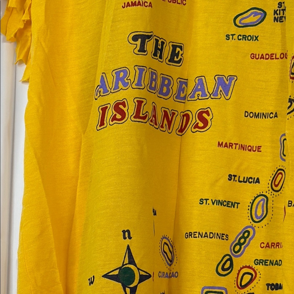 Caribbean Yellow Fringe Dress with Island Graphics - Picture 4 of 9